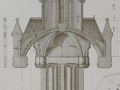 Originele litho 1900 – Ontwerp baldakijn - Schrijnwerk, Antiek en Kunst, Kunst | Litho's en Zeefdrukken, Verzenden