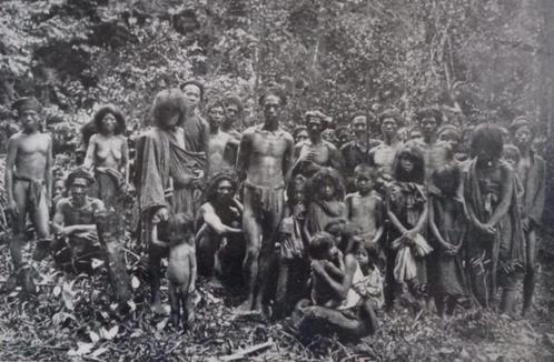 Ned.-Indie.Prent van de Wilde Koeboe-stam te Djambi ca. 1900, Verzamelen, Foto's en Prenten, Gebruikt, Prent, Overige onderwerpen