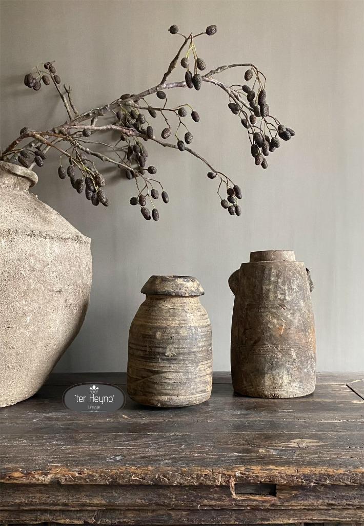 Oude houten pot kruik Aura Peeperkorn stoer sober landelijk, Huis en Inrichting, Woonaccessoires | Overige, Nieuw, Verzenden