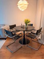 Vintage 4 zwarte leren stoelen met stalen frame, Ophalen, Gebruikt, Zwart, Leer