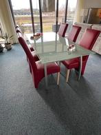 Design Eethoek met Glazen Tafel & Stoelen, Huis en Inrichting, Tafels | Eettafels, Ophalen, Gebruikt, 100 tot 150 cm, Glas