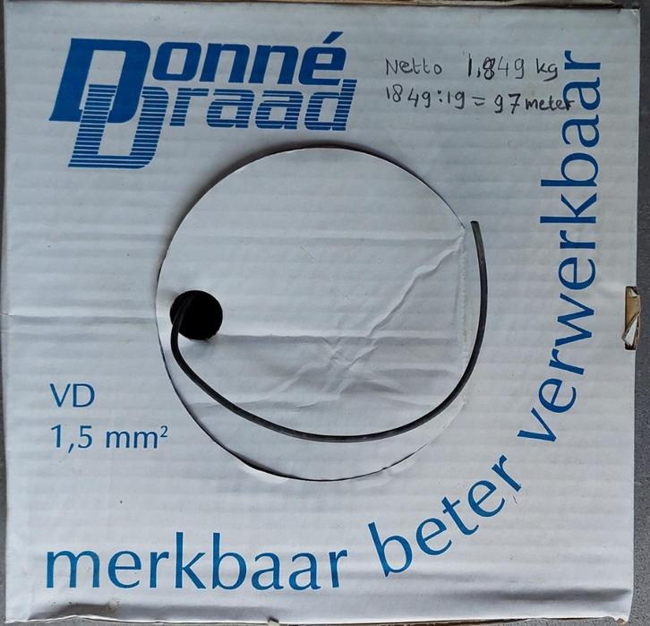 Installatiedraad Zwart 1.5 mm², Doe-het-zelf en Verbouw, Elektra en Kabels, Zo goed als nieuw, Overige typen, Ophalen of Verzenden
