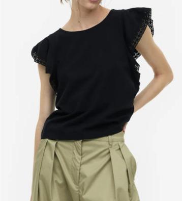 H&M feestelijke tricot top met volantmouwen zwart maat M beschikbaar voor biedingen