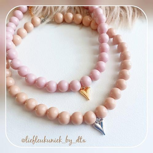Nieuw! Chokers van 11/12mm acrylkralen met bedel RVS hart, Sieraden, Tassen en Uiterlijk, Kettingen, Nieuw, Goud, Goud, Ophalen of Verzenden