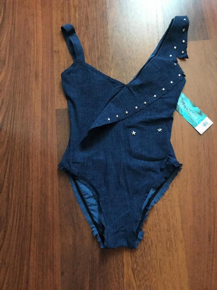 Nieuw - Nicole Olivier jeans military style badpak - 36, Kleding | Dames, Badmode en Zwemkleding, Nieuw, Badpak, Blauw, Ophalen of Verzenden