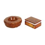 Italiaans Rook Setje Oranje Handgesneden Albast Romano Bianc, Ophalen of Verzenden, Gebruikt, Asbak