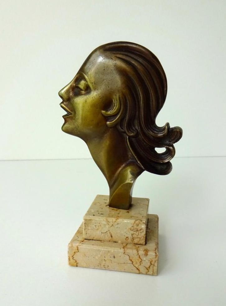 Bronzen beeld hoofd vrouw naar Hagenauer Art Deco 3419-b, Antiek en Kunst, Antiek | Koper en Brons, Brons, Ophalen of Verzenden