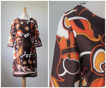 Lola Liza - superleuke retro print jurk / bruin / maat 40 beschikbaar voor biedingen