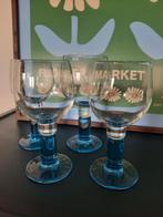 Bormioli Rocco wijnglazen 4x vintage blauw glas gekleurd, Ophalen of Verzenden