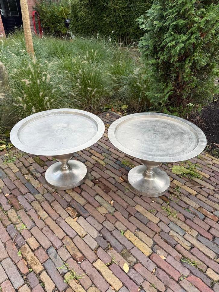 Riverdale zilveren bijzettafel, Huis en Inrichting, Tafelonderdelen, Zo goed als nieuw, Tafelblad, 50 tot 100 cm, Rond, Metaal
