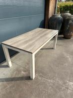 Tafel wit met hout landelijk strak design, Ophalen of Verzenden, Gebruikt, Rechthoekig, Hout