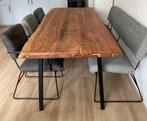 Boomstamtafel + eetkamerbank + 3 stoelen, Ophalen, Zo goed als nieuw, Minder dan 4 stoelen