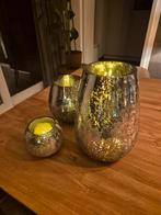 Set van 3 J-line Craquelé Windlichten, Huis en Inrichting, Overige materialen, Ophalen of Verzenden, Zo goed als nieuw, Grijs