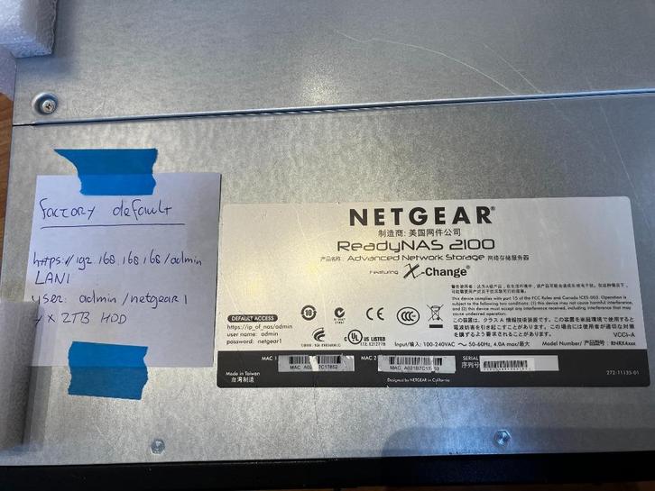Netgear ReadyNAS 2100 NAS-server (2x2TB), Computers en Software, NAS, Gebruikt, Ophalen of Verzenden