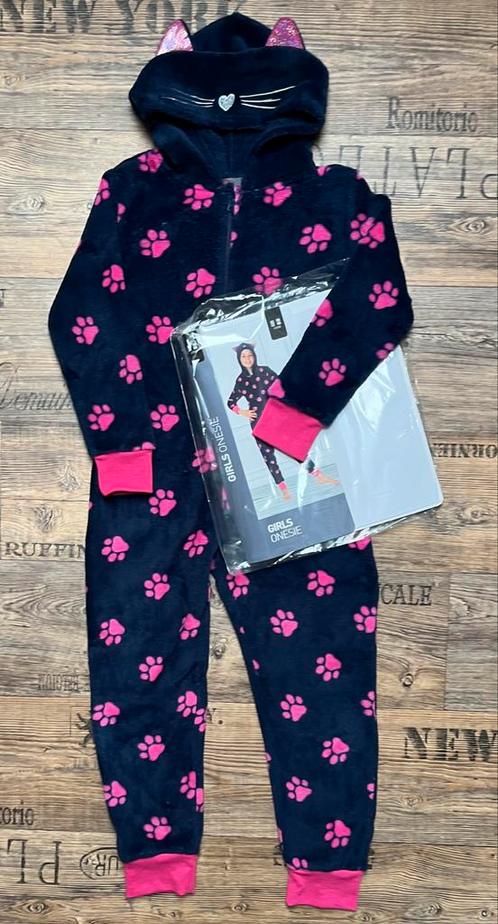 NW Onesie 134 140 donkerblauw kat kattenpak meisje Carnaval, Kinderen en Baby's, Carnavalskleding en Verkleedspullen, Nieuw, Meisje