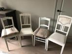 Diverse maten brocante, houten, witte stoelen met kussen, Huis en Inrichting, Stoelen, Ophalen, Gebruikt, Wit, Brocante/landelijk