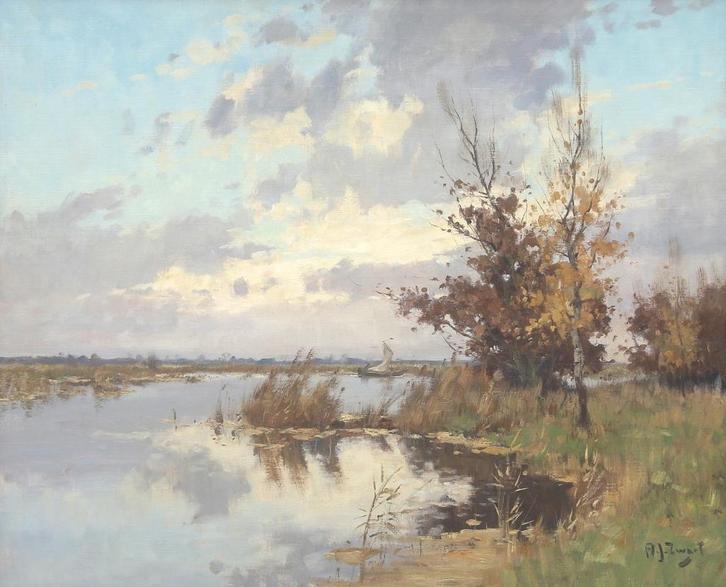 A.J. (Arie) Zwart, Herfst aan de plassen bij Nieuwkoop, Antiek en Kunst, Kunst | Schilderijen | Klassiek, Ophalen of Verzenden