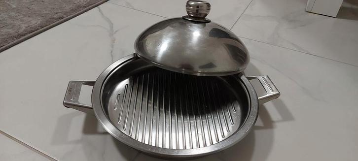 RVS Grillpan met Deksel - Zo Goed Als Nieuw!, Huis en Inrichting, Keuken | Potten en Pannen, Zo goed als nieuw, Koekenpan of Braadpan