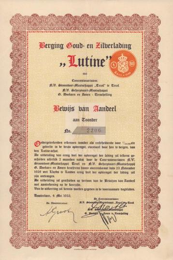 Schatzoekers aandeel: LUTINE - 1933 beschikbaar voor biedingen