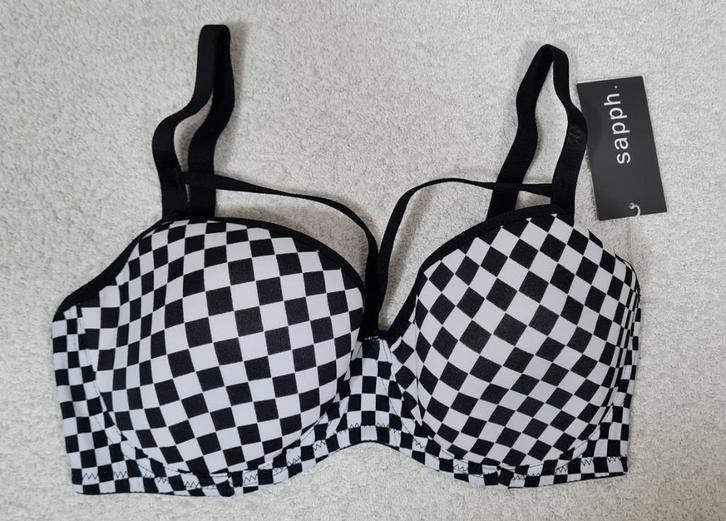 Sapph Beugel BH 70E Zwart/Wit Geblokt (465), Kleding | Dames, Ondergoed en Lingerie, BH, Zwart, Ophalen of Verzenden