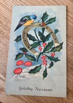 Vogeltje op hoefijzer met hulst en paddestoelen, Verzamelen, Ansichtkaarten | Themakaarten, Verzenden, 1920 tot 1940, Gelopen