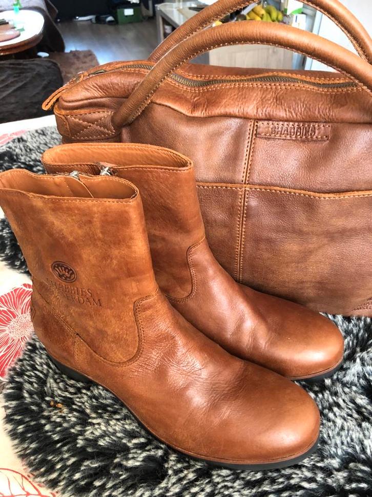 Shabbies Amsterdam set: tas en laarzen, Kleding | Dames, Schoenen, Gedragen, Lage of Enkellaarzen, Bruin, Ophalen of Verzenden
