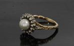 Diamanten parel 14k gouden antieke rozet dames ring zilver, Sieraden, Tassen en Uiterlijk, Antieke sieraden, Ophalen of Verzenden