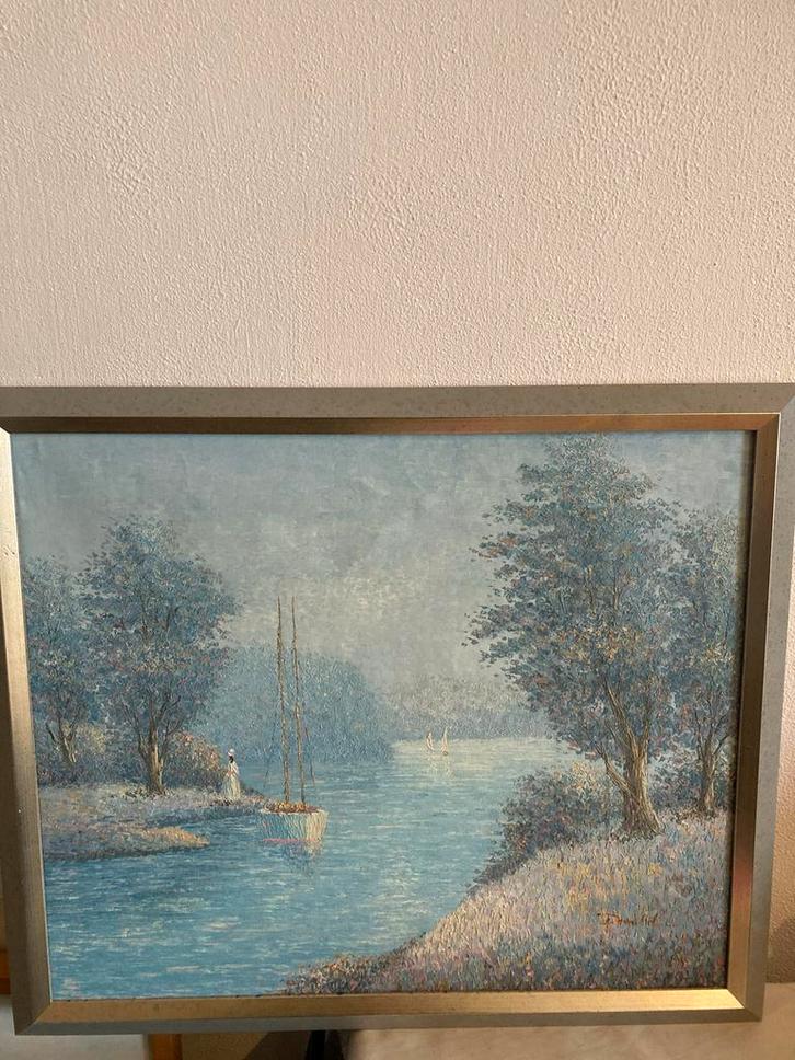 Impressionistisch schilderij - Meer met zeilboten, Antiek en Kunst, Kunst | Schilderijen | Modern, Ophalen of Verzenden