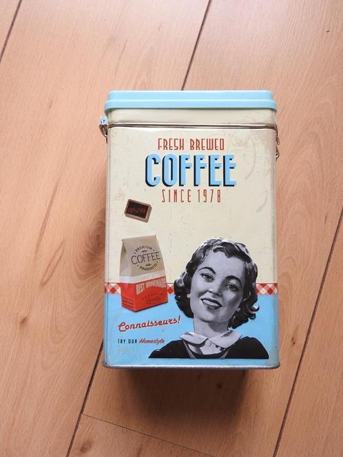 Leuk lichtblauw retro koffieblik. Nieuwstaat. Helemaal gaaf., Verzamelen, Blikken, Zo goed als nieuw, Koffie, Ophalen of Verzenden