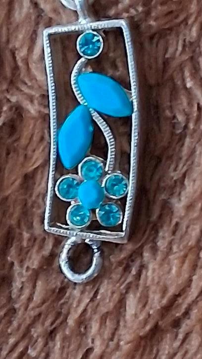 mooie turkoois vintage bloem schakel  zilverkleur, Sieraden, Tassen en Uiterlijk, Kettinghangers, Gebruikt, Overige materialen