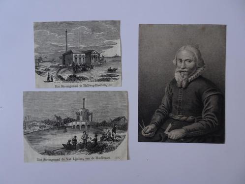 gravure gemalen Haarlemmermeer portret Leeghwater, ca 1870, Antiek en Kunst, Kunst | Etsen en Gravures, Verzenden