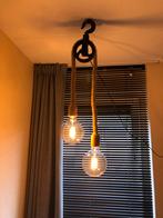 Industriële touwlamp met katrol, Huis en Inrichting, Lampen | Hanglampen, Ophalen, Gebruikt, Minder dan 50 cm, Industrieel