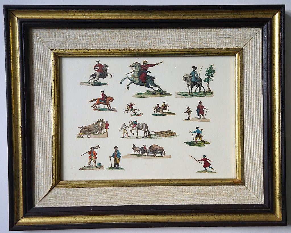 vintage antiek decoupage figuren in lijst goud paard hout., Ophalen of Verzenden