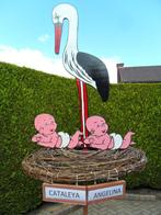 Geboorteborden b.v. ooievaar met tweeling baby`s op nest., Ophalen, Nieuw, Geboortebord