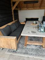 Tuinset.eiken met Banken met zwarte weerbestendige kussens, Tuin en Terras, Tuinbanken, Ophalen, Gebruikt, Hout