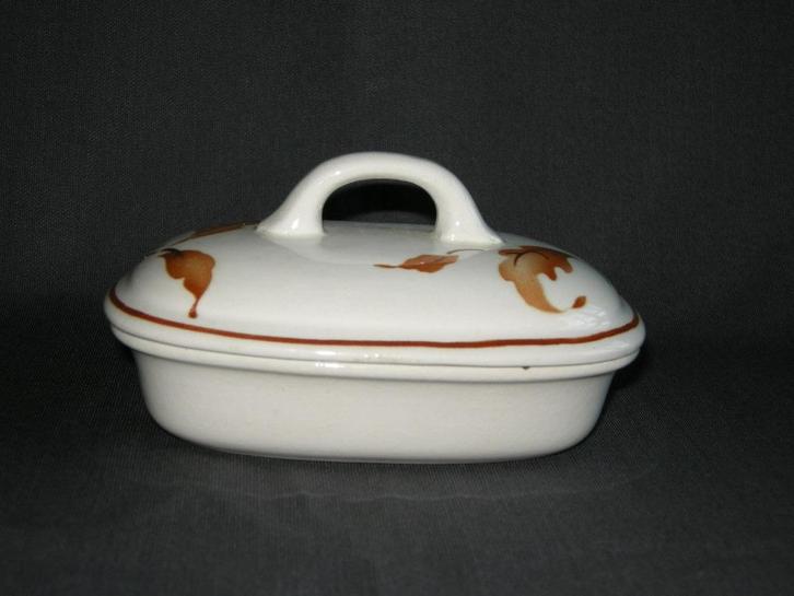 Granit Hungary, zeepbakje met decor van bruine bladeren, Antiek en Kunst, Antiek | Servies los, Ophalen of Verzenden