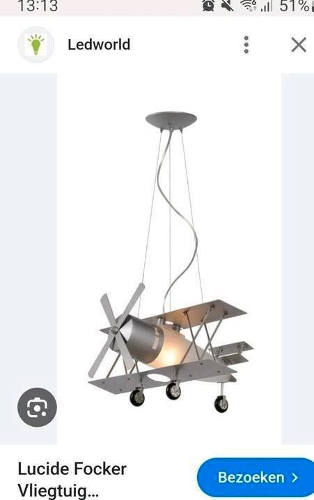 Mooie vliegtuig lamp ZGAN, Huis en Inrichting, Lampen | Hanglampen, Zo goed als nieuw, Glas, Metaal, Ophalen of Verzenden