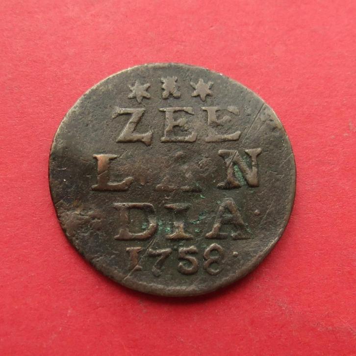 Duit Zeeland 1758 Zeelandia Luctor et Emergo Middelburg.., Postzegels en Munten, Munten | Nederland, Losse munt, Overige waardes