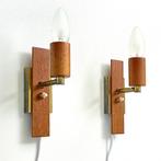 2 Scandinavisch MidCentury design wand LAMPEN teak + messing, Ophalen of Verzenden, Gebruikt, Metaal, Vintage Mid Century Scandinavisch Deens design retro Japandi