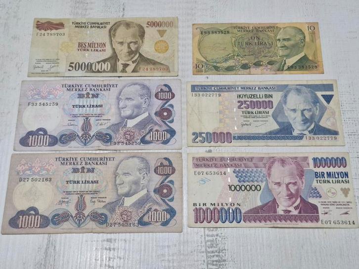 Turkije Lira Bankbiljetten Collectie 6 stuks, Postzegels en Munten, Bankbiljetten | Europa | Niet-Eurobiljetten, Overige landen