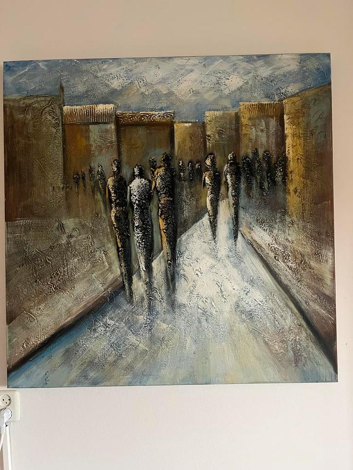 Abstract Schilderij: Figuren in de Stad, Antiek en Kunst, Kunst | Schilderijen | Klassiek, Ophalen