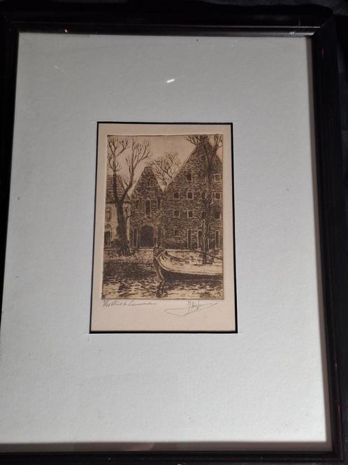 Tekening van het vliet Leeuwarden, gesigneerd., Antiek en Kunst, Kunst | Tekeningen en Foto's, Ophalen of Verzenden
