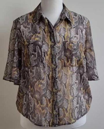 Yessica grijs/bruine okergele blouse met slangenprint mt 42