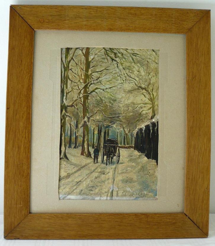 Schilderij koets met paarden in de sneeuw, de Kahler 1925., Antiek en Kunst, Kunst | Schilderijen | Klassiek, Ophalen of Verzenden