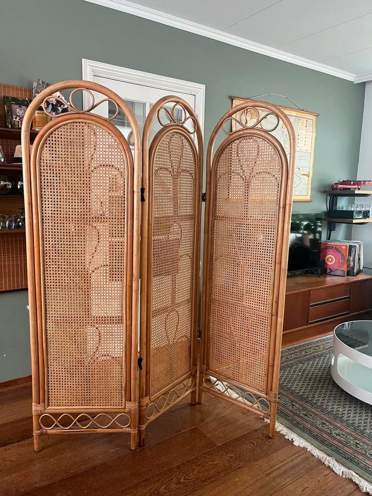 Vintage Rotan Kamerscherm - 3 Delig, Huis en Inrichting, Woonaccessoires | Kamerschermen, Ophalen