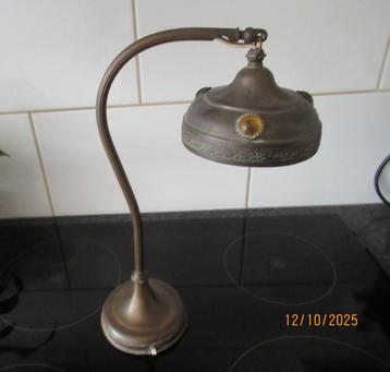 ANTIEKE TAFELLAMP MET GEKLEURDE DECORATIES- VINTAGE JAREN 30 beschikbaar voor biedingen