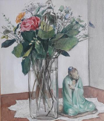 STILLEVEN BOEKET BLOEMEN🌹2 ROZEN🌹MOOI BEELDJE>REALISME beschikbaar voor biedingen
