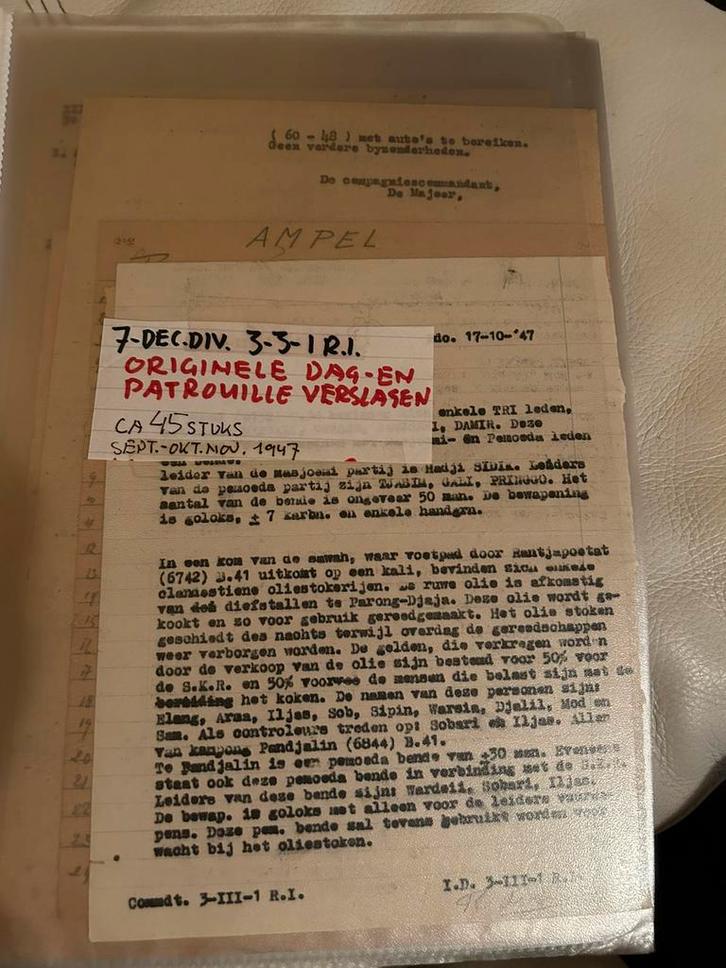 KNIL 7 dec. Div 3-3-1 R.I. Originele dag en patrouille versl, Verzamelen, Militaria | Algemeen, Landmacht, Overige typen, Nederland