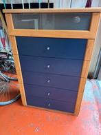 Blauw grenen ladekast met matglas - Nieuw Vennep, Ophalen, Gebruikt, 50 tot 100 cm, Met lade(s)