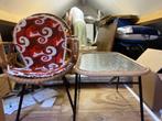 Antieke rieten tafelset, Huis en Inrichting, Tafels | Sidetables, Ophalen, Gebruikt, 50 tot 100 cm, 25 tot 50 cm